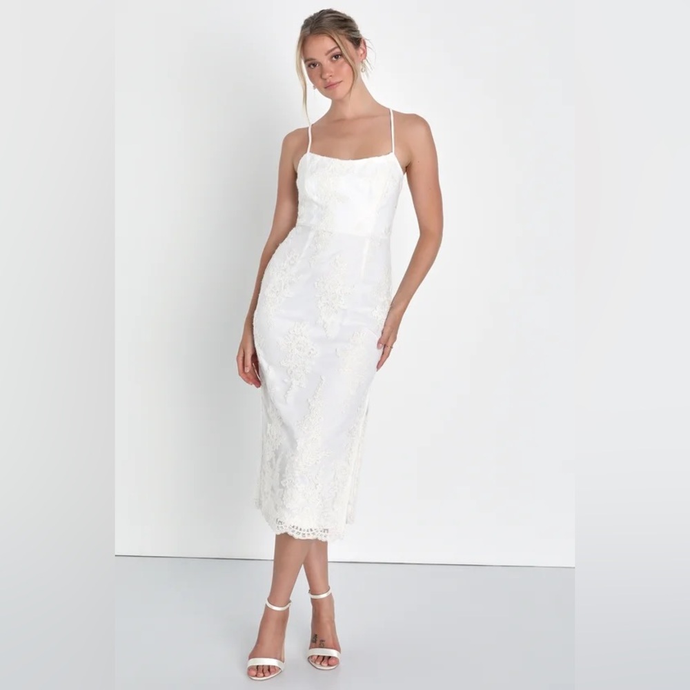 Lulus noteworthy white floral midi dress, worn 1x